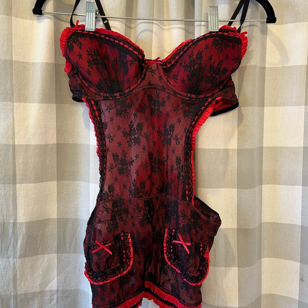 Victoria's Secret Red & Black Lace Bustier Chemise